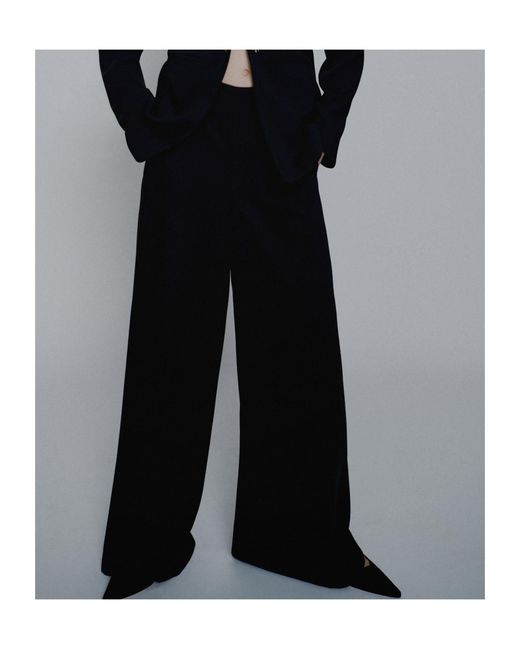 Marella Black Wide-Fit Envers Satin Trousers