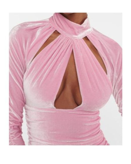 Blumarine Pink Ruched Mockneck Velvet Minidress