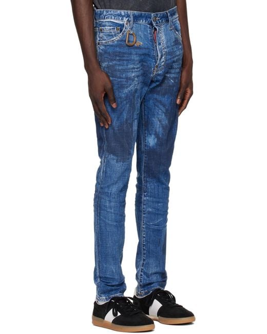 DSquared² Blue Distressed Cool Guy Slim-Fit Jeans for men