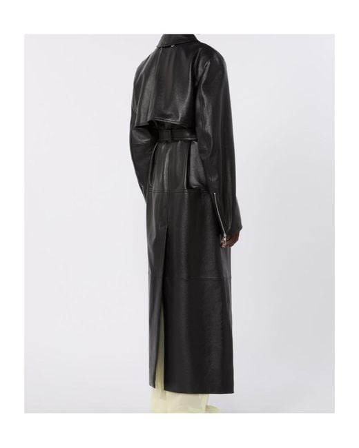 Sportmax Black Leather Two-Piece Trench Coat