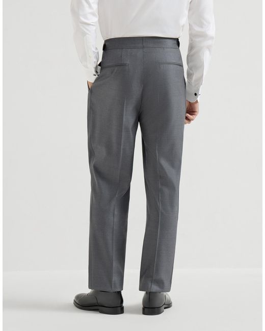 Brunello Cucinelli Gray Double-Pleats Trousers for men