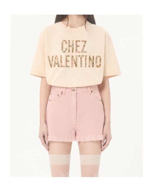 Valentino Natural Logo Embroidered Crewneck T-Shirt
