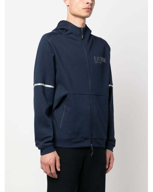 EA7 Blue Logo-Print Zip-Up Hoodie for men