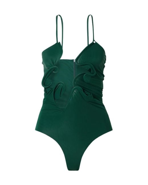 Christopher Esber Green Pearl-Embellished Cutout Stretch-Jersey Bodysuit