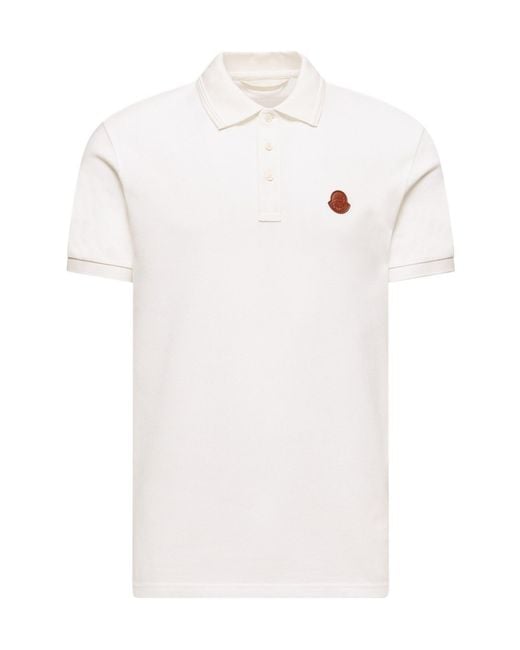 Moncler White Logo Cotton Piquet Polo Shirt for men