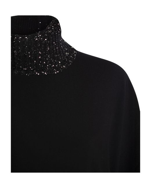 Fabiana Filippi Black Sequinned High Neck Knitted Jumper