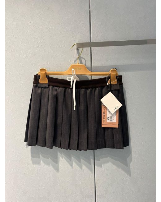 Miu Miu Gray Pleated Pinstripe Miniskirt
