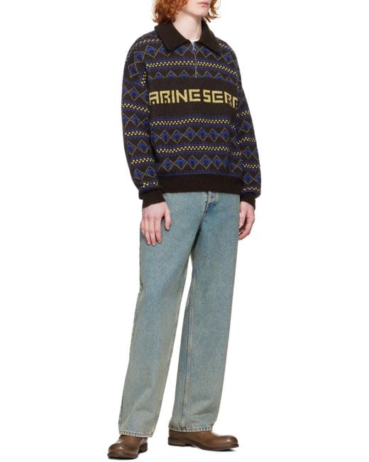 MARINE SERRE Black Lapel Long Sleeve Sweater for men