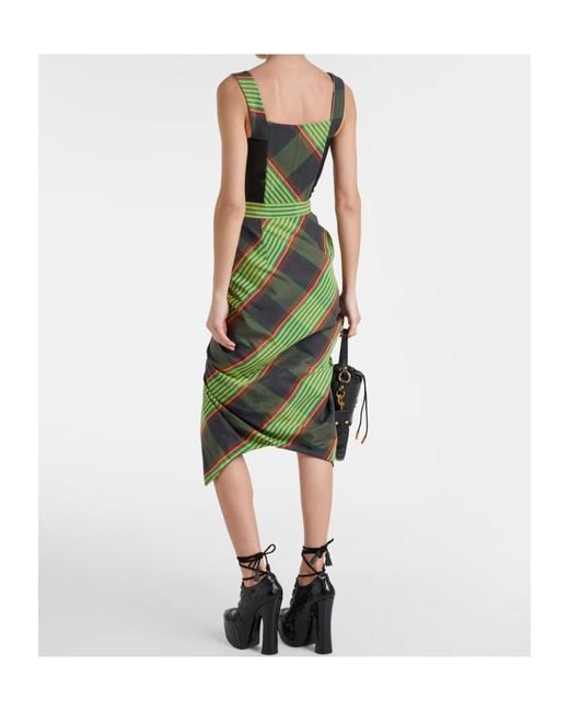 Vivienne Westwood Green Side Panther Cotton And Linen Midi Skirt
