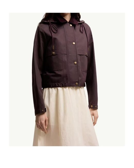 Moncler Purple Aconitum Hooded Cotton Linen Blend Shirt Jacket