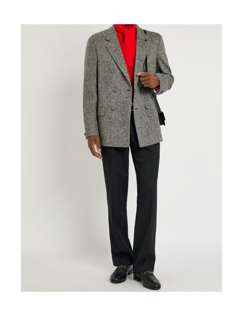 Valentino Gray Double-Breasted Tweed Blazer for men