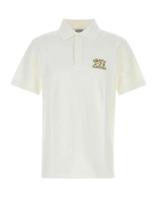 Burberry White Logo Embroidered Polo Shirt for men