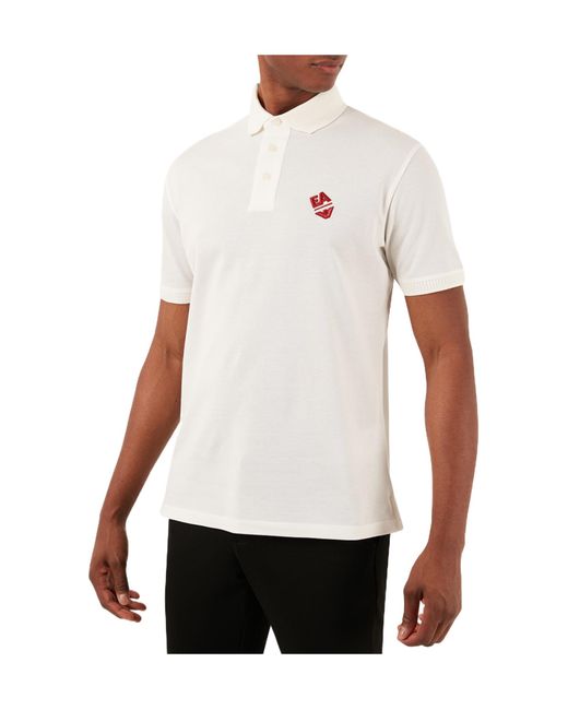 Emporio Armani White Logo-Embroidered Polo Shirt for men