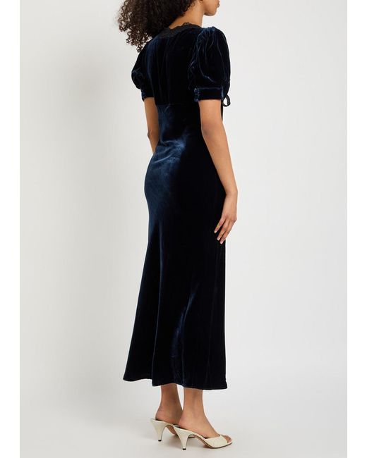 Reformation Black Camille Lace-Trim Velvet Midi Dress