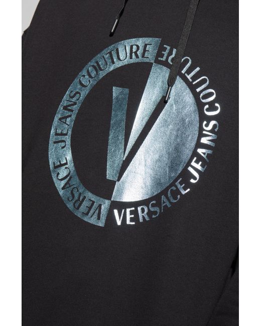 Versace Jeans Blue Couture Logo Printed Drawstring Hoodie for men
