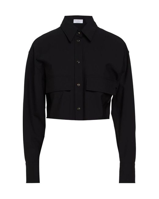 Brunello Cucinelli Black Simple Cropped Blouse