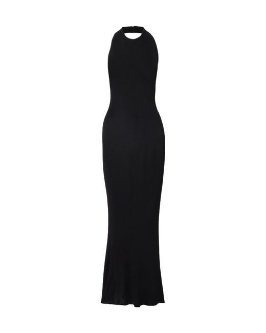 Nili Lotan Black Gertrude Ribbed-Knit Halterneck Maxi Dress