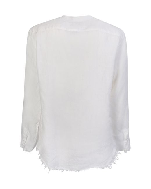 Costumein White Mandarin Collar Raw Hem Shirt for men