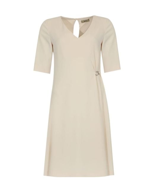 Herno Natural Short Sleeved V-Neck Midi Dress