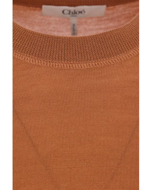 Chloé Brown Logo-Embroidered Crew-Neck Top