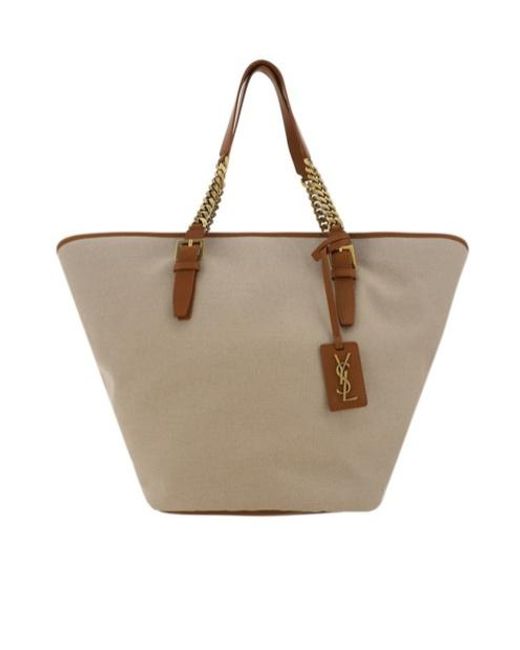 Saint Laurent Natural Cassandre Logo Patch Top Handle Bag