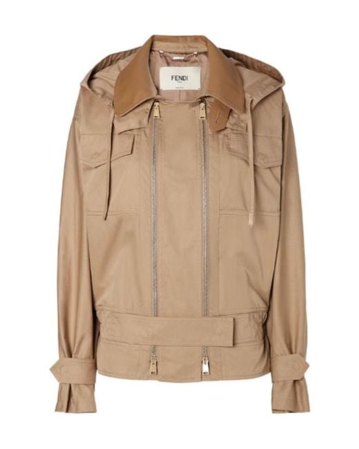 Fendi Natural Hooded Double-Zipped Jacket