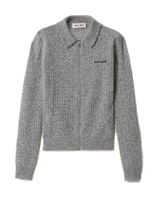 Miu Miu Gray Cashmere And Silk Cardigan