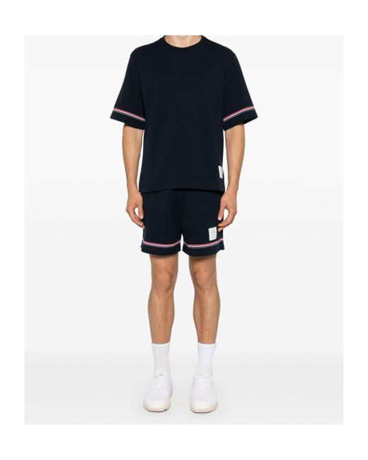 Thom Browne Black Rwb-Stripe Crewneck T-Shirt for men
