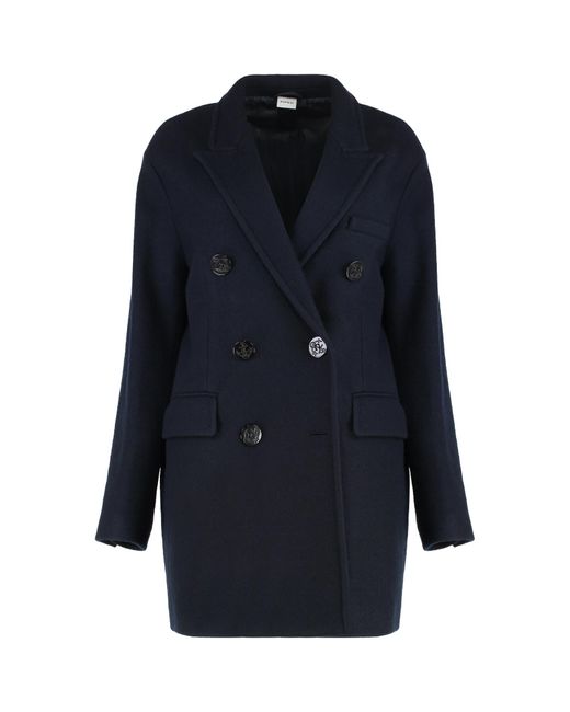Aspesi Blue Double-Breasted Wool Coat