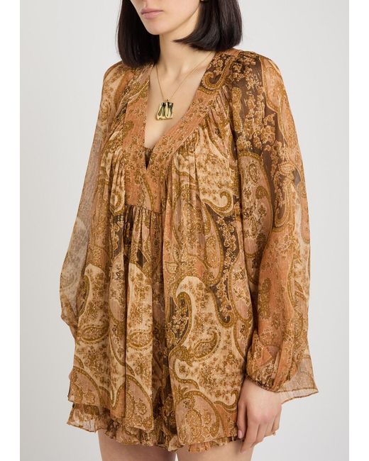 Zimmermann Brown Carousel Metallic Silk Top