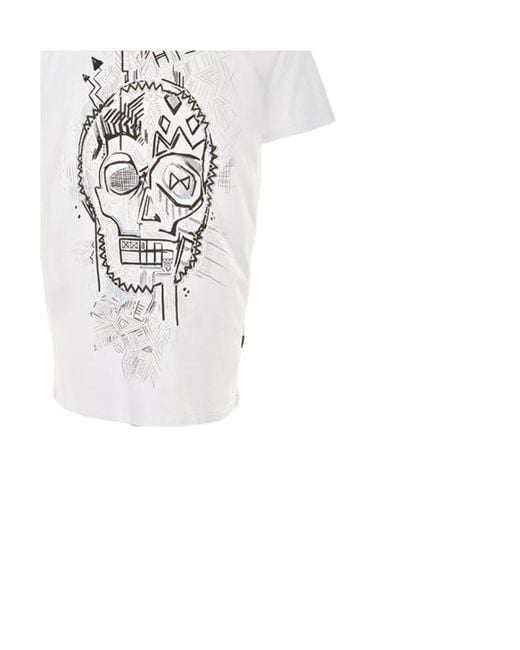 Just Cavalli White Skull Printed Short-Sleeved T-Shirt for men