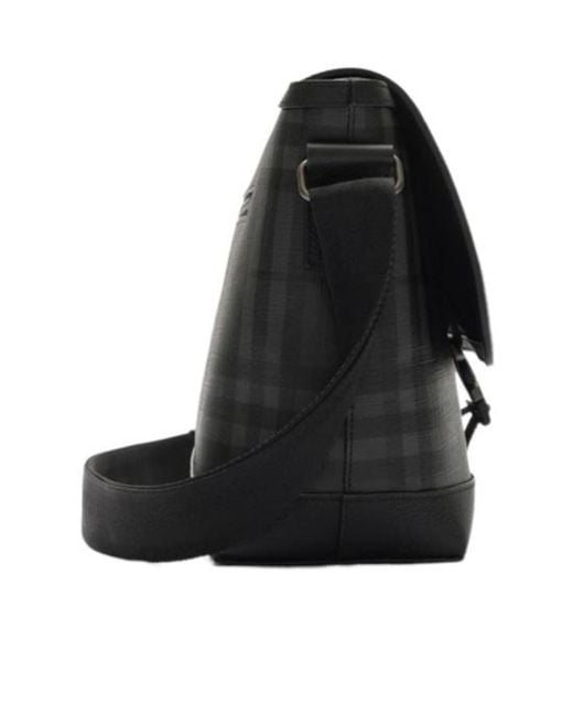 Burberry Black City Check Messenger Bag for men