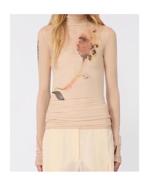 Sportmax Natural Floral Patterned Crewneck Top