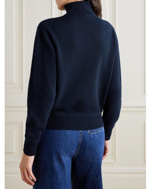 Bally Blue Beaded Embroidered Wool Turtleneck Sweater