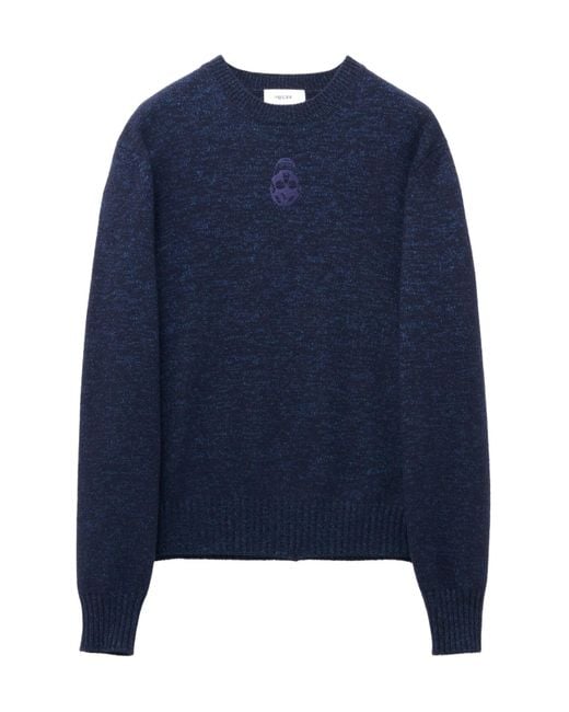 McQueen Blue Skull Embroidered Crewneck Jumper for men