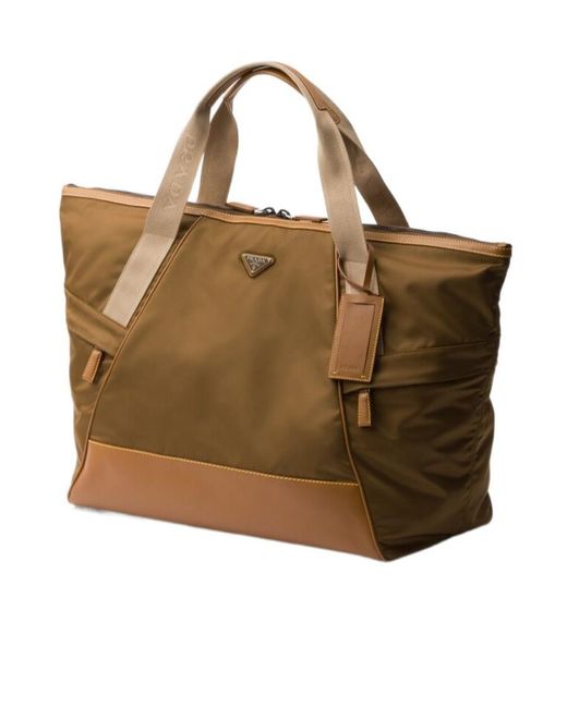 Prada Brown Re-Nylon Zipped Duffle Bag for men