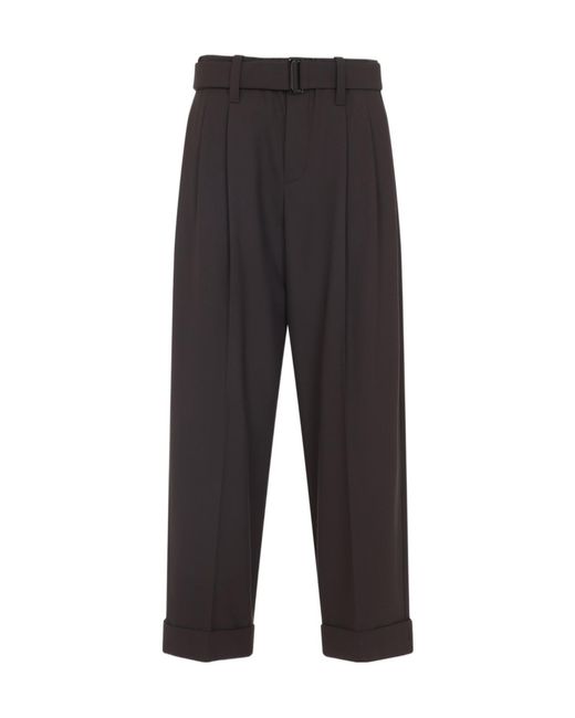 Brunello Cucinelli Black Belted Pleated Straight Trousers
