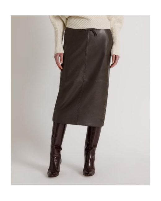 Alberta Ferretti Brown Straight Leather Midi Skirt