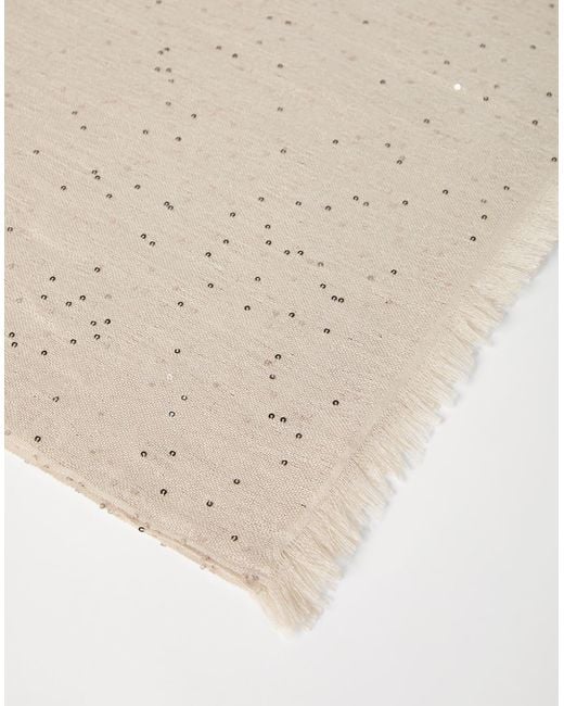 Brunello Cucinelli Natural Embellished Fringed-Edge Scarf