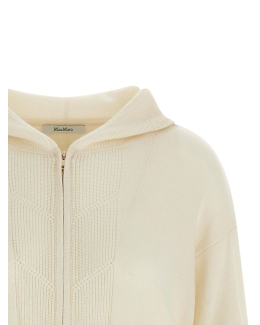 Max Mara White Zip-Up Hooded Knitted Cardigan