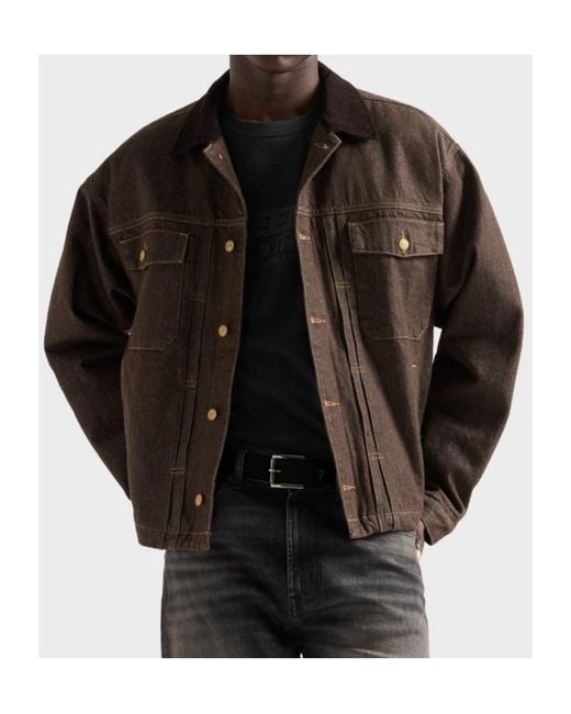 7 For All Mankind Brown Corduroy-Collar Denim Jacket for men