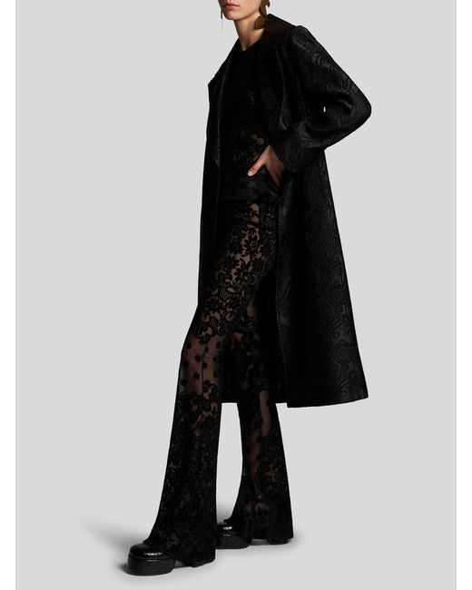 Etro Black Chenille Jacquard Belted Coat