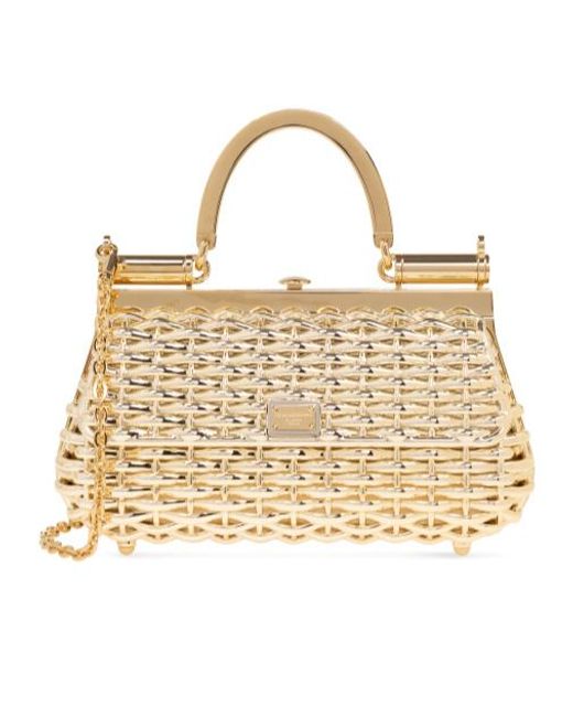 Dolce & Gabbana Metallic Sicily Logo Tag Box Handbag
