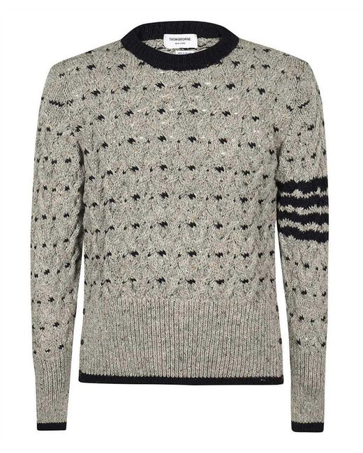 Thom Browne Gray Crewneck Cable-Knit Jumper for men
