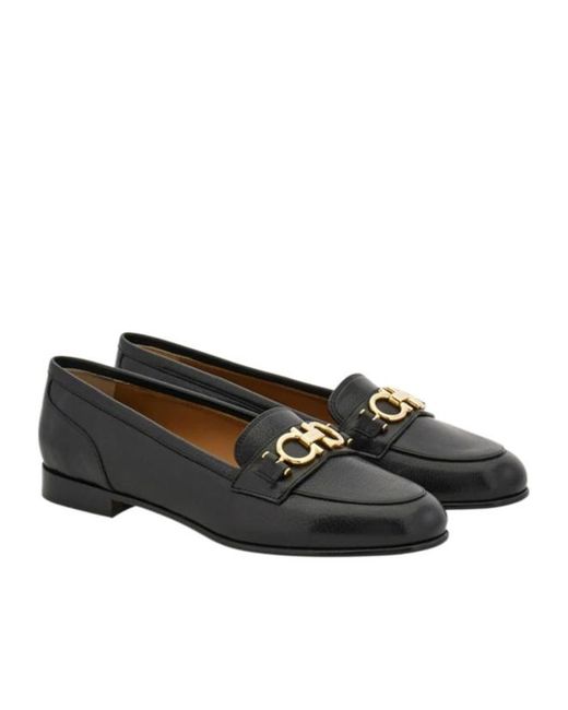 Ferragamo Black Gancini Loafers