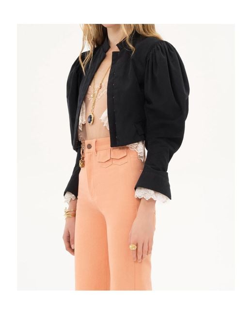 Chloé Blue Chloé Puff-Sleeve Cropped Jacket