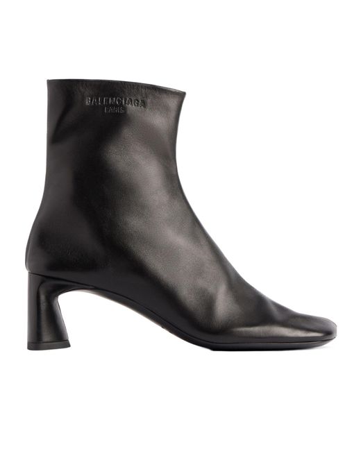 Balenciaga Black Soft Lambskin Square-Toe Booties