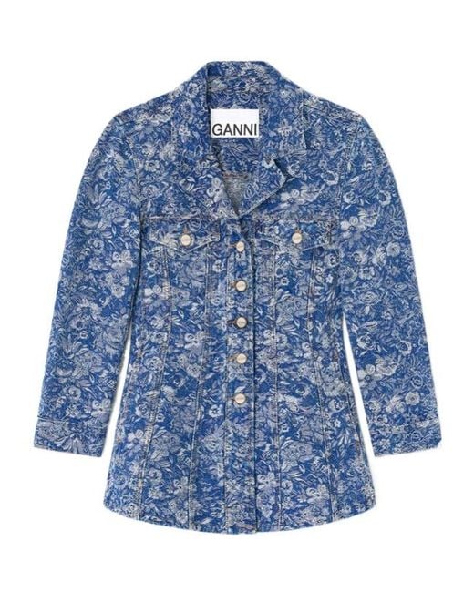 Ganni Blue Tapestry Denim Blazer