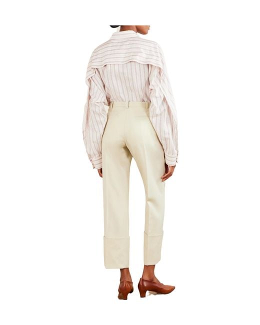 Calvin Klein White Ramie-Blend Twill Straight-Leg Pants