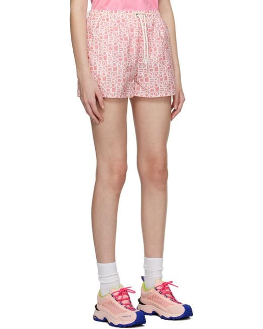 Moncler Red Logo Print Shorts
